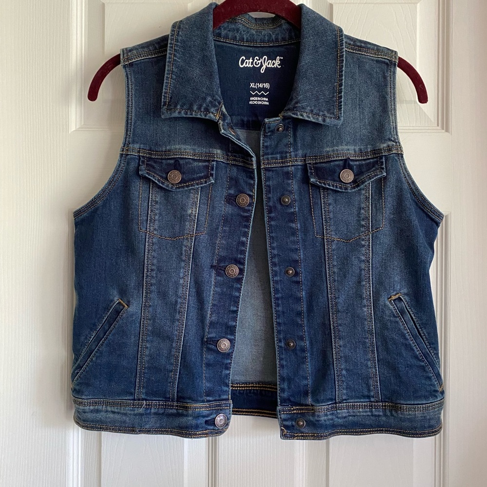 Cat & Jack Denim Vest Girls XL Dark Wash Stretch